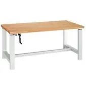 Bott Systemwerkbank cubio W-HK-1577/11-2.1, manuell höhenverstellbar per Handkurbel, Rotbuchenholz, B 1500 x T 750 x H 1120 mm, lichtgrau