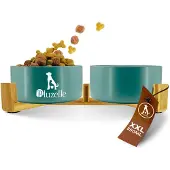 Bluzelle 2-in-1 Hundenapf Set XXL, Keramikschalen Bambus Holzgestell 850ml