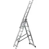 SZ Metall Mehrzweckleiter , 3-teilig, mit 3 x 6 Sprossen, bis 150 kg, EN 131, Quertraverse, Spreizsicherung, Aluminium