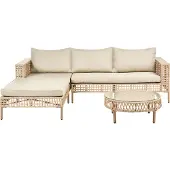 Beliani Lounge Set Beige Polyrattan Rechtsseitig mit Sessel Tisch Auflagen 4-Sitzer Wasserabweisend Modernes Design Outdoor Gartenmöbel Loungemöbel