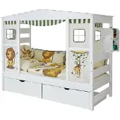 Ticaa kindermobel Hausbett mit Bettkasten "Safari" Kiefer Weiß