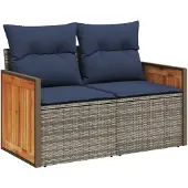 vidaXL Gartensofa mit Kissen 2-Sitzer Grau Poly Rattan