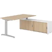 Hammerbacher Schreibtischkombi 160x80cm, Eiche/Silber