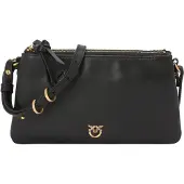 Pinko Umhängetasche Double Mini Vitello Morbido Black + Antique Gold schwarz