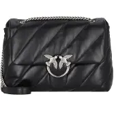 Pinko Leder Umhängetasche Schultertasche Love Puff Big CL Sheep Nappa Black - Old Silver schwarz