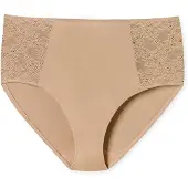 Schiesser Midislip "Air", Damen, Gr. 48, beige (411, maple), Microfaser, Obermaterial: 85% Polyamid, 15% Elasthan, unifarben, eng, Unterhosen Midislip, mit transparenten Spitzen-Einsätzen