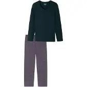 Schiesser Schlafanzug "Uncover Nightwear" 2 tlg. Baumwolle, Singel Jersey-Qualität, langärmelig, atmungsaktiv, bequem