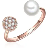 Lulu & Jane Perlen-Ring Messing Zirkonia Muschelkernperle in roségold | Gr.: 52