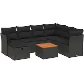 vidaXL 8-tlg. Garten-Sofagarnitur mit Kissen Schwarz Poly Rattan
