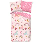 TRAUMSCHLAF Flanell Bettwäsche Einhorn pink 135x200 cm + 80x80 cm