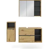 Vicco Badmöbel Set Viola, 3 Teile, mit Midischrank, Goldkraft Eiche/Anthrazit