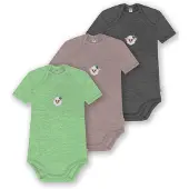 Normani Outdoor Sports 3er Set Baby Merino Body Kurzarm Tauranga in Anthrazit/Rosa/grün | Gr.: 98
