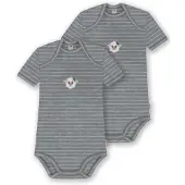 Normani Outdoor Sports 2er Set Baby Merino Body Kurzarm Tauranga in Grau gestreift | Gr.: 80