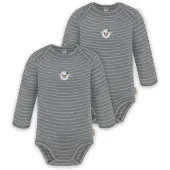 Normani Outdoor Sports 2er Pack Baby Merino Body Langarm Auckland in Grau gestreift | Gr.: 80