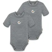 Normani Outdoor Sports 2x Baby Merino Kurzarm Body in Grau gestreift | Gr.: 92