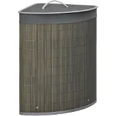 HOMCOM Wäschekorb mit Deckel 55L Bambus Grau 38L x 38B x 57H cm