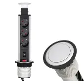 TecLines TVS009S versenkbare 3-fach Steckdosenleiste mit 2x USB, silber