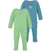 Normani Outdoor Sports 2x MERINO Babystrampler Levin in Grün/Blau | Gr.: 74