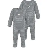 Normani Outdoor Sports 2x Baby Merino Strampler Levin in Grau gestreift | Gr.: 80