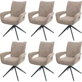 Mendler 6er-Set Esszimmerstuhl MCW-O78, Küchenstuhl, drehbar Auto-Return, Stoff/Textil Chenille (310g/m²) hellbraun