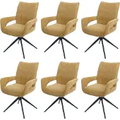 Mendler 6er-Set Esszimmerstuhl MCW-O78, Küchenstuhl, drehbar Auto-Return, Stoff/Textil Chenille (310g/m²) senfgelb