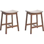 Beliani Barhocker 2er Set Dunkelbraun u. Beige Gummibaumholz Gepolstert mit Lehne Fußstützen ohne Armlehnen Wohnzimmer Küche Bar Wohnküche