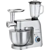 ProfiCook Profi Cook 3in1 Knetmaschine, Mixer und Fleischwolf in Einem PC-KM 1189, massives Alu-Druckguss-Gehäuse mit leistungsstarken 1500 Watt, 8 Geschwindigkeitsstufen, Profi-Metallgetriebe, silber
