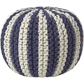 Homescapes STRICKPOUF rund, marine-creme gestreift, 40/40/35 cm