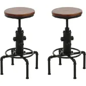 Mendler 2er-Set Barhocker MCW-N23, Barstuhl Tresenhocker höhenverstellbar drehbar Fußablage Industrial Eisen Massiv-Holz braun