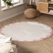 Rugaia Waschbarer Teppich Rund - Myrre Rosa Weiß Ø 120cm