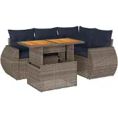 vidaXL 5-tlg. Garten-Sofagarnitur mit Kissen Grau Poly Rattan