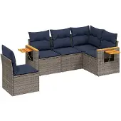 vidaXL 5-tlg. Garten-Sofagarnitur mit Kissen Grau Poly Rattan