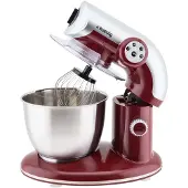 H.Koenig KM80 Küchenmaschine / 5 L Schüssel aus Edelstahl / bis zu 2kg Teig / 3 Aufsätze / 1000 W / 4 Geschwindigkeitsstufen / rot