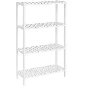 Songmics BCB034W01 Badezimmerregal, Badezimmerregal, Küchenregal, Schuhregal mit 4 Ebenen, stehendes Bambusregal, 26 x 60 x 100 cm, für Badezimmer, Wohnzimmer, Flur, Küche, Wolkenweiß