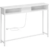 Pricenet Konsolentisch mit Steckdosen platzsparend schneeweiß LNT111W01