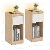 Vasagle Nachttisch mit LED Beleuchtung USB Anschlüssen und Schublade LET710Y01