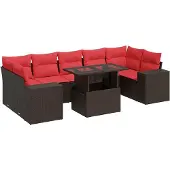 vidaXL 8-tlg. Garten-Sofagarnitur mit Kissen Braun Poly Rattan Akazie