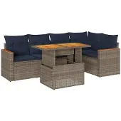 vidaXL 6-tlg. Garten-Sofagarnitur mit Kissen Grau Poly Rattan