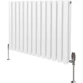 MonsterShop Oval Röhrenheizkörper & Chrom Thermostatventile – 600mm x 780mm - Weiß