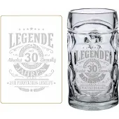 Luxentu Bierkrug "Bierkrug mit Gravur Legende seit 30 Jahren 0,5 Liter transparent"