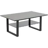 Hela Tische, Couchtisch Arne, Glasauflage 5mm Keramikoptik, Kufen-Metallgestell Anhtrazit, große Glas-Ablage dunkel, Maß 105x69x45cm