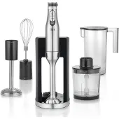 Lebenlang Stabmixer-Set - 5-in-1 Küchenhelfer - Inkl. Zerkleinerer, Schneebesen, Kartoffelrührer, Messbecher & Aufsatzständer - Edelstahl