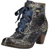 LAURA VITA HW25 Schnürstiefelette +Reissverschluss innen Alcizeeo 01 bleu, blau Ledermix gemustert mit kleinem Trichterabsatz Weite G Grösse 37 EU