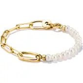 Thomas Sabo Charm Armband Paperclip und Perlen mit einem Connect Link vergoldet