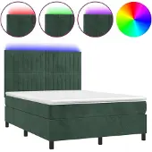 Syfax Boxspringbett mit Matratze & LED Dunkelgrün 140x200 cm Samt