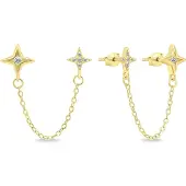 Brilio Silver - Stylish gold plated earrings with chain EA717Y