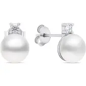 Brilio Silver - Elegant silver earrings with real pearls EA597W