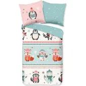 TRAUMSCHLAF Flanell Bettwäsche Winterliche Tierfreunde 135x200 cm + 80x80 cm