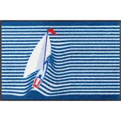 Wash & dry Fußmatte "Sailing Boat", blau, B:50cm H:7mm L:75cm, Polyamid, BY KLEEN-TEX, Teppiche, Fußmatte