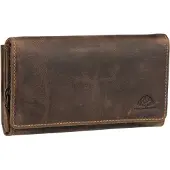 Greenburry Portemonnaie Leder 17x10cm 14 Kartenfächer "Vintage" antikbraun